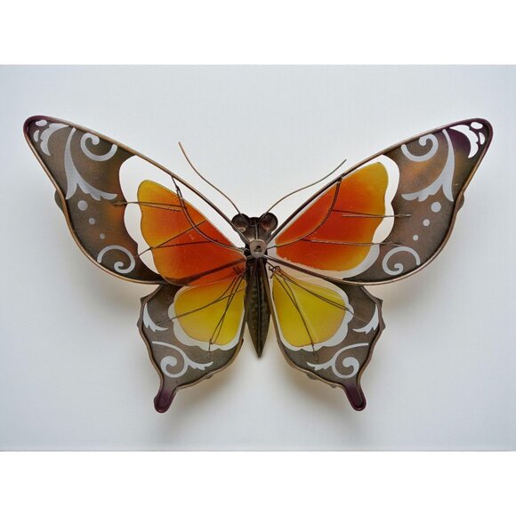 vintage metal butterfly w/stained glass wings wall mount decor - Picture 2 of 10